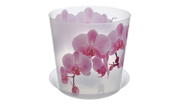 горшок цв.Деко. Орхидея. 2,4л (прозрачный матовый с рис.) d-160 h-150 с поддон./М-Пластика/36