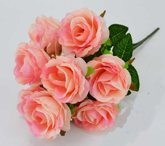 цветы иск. Букет Роза 9 гол.45см персиковый/МЦ/50