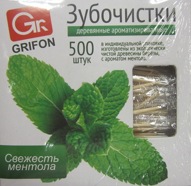 зубочистки Grifon деревянные МЕНТОЛ в инд. упаковке 500шт/Оптер/30