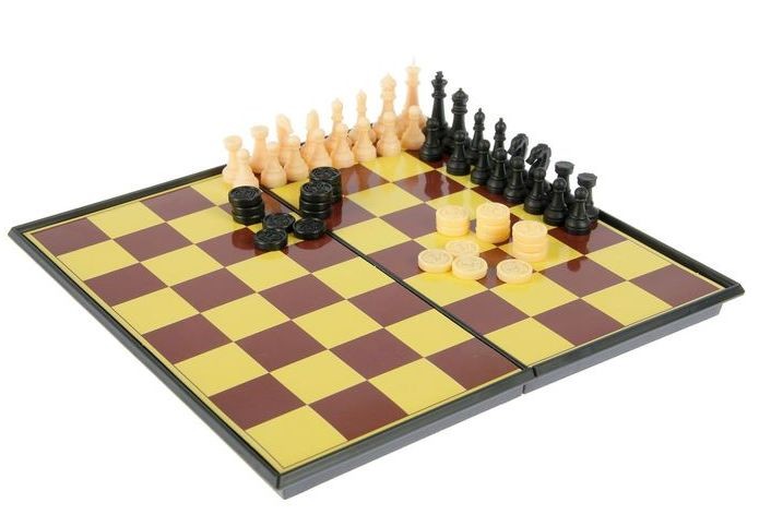 игра настольная Шашки 2 в 1 (шашки+шахматы+доска пластик)  в коробке 20*20см/С-Л