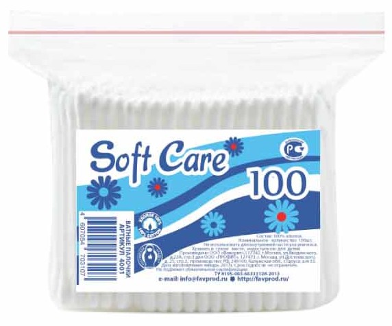 палочки Soft Care ватн пакет 100шт/ТДФ/162x27