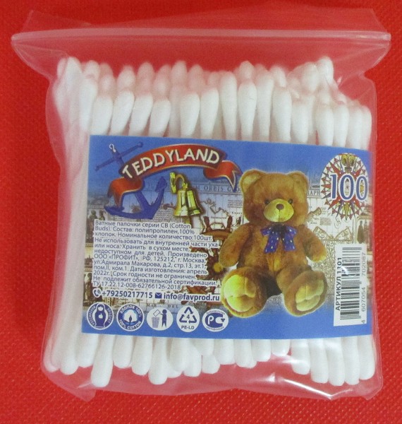 палочки Teddyland ватн пакет 100шт/ТДФ/162x27