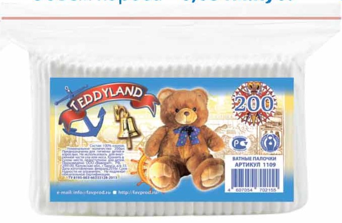 палочки Teddyland ватн пакет 200шт/ТДФ/90x18