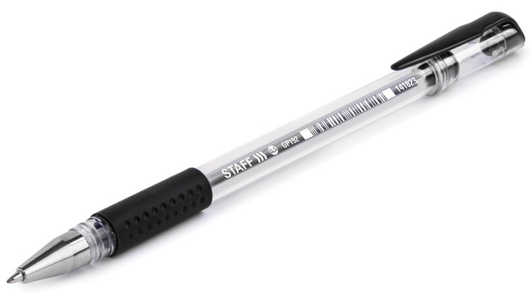 ручка гелев.черная 0,5мм STAFF с грипом/СМН/144x12