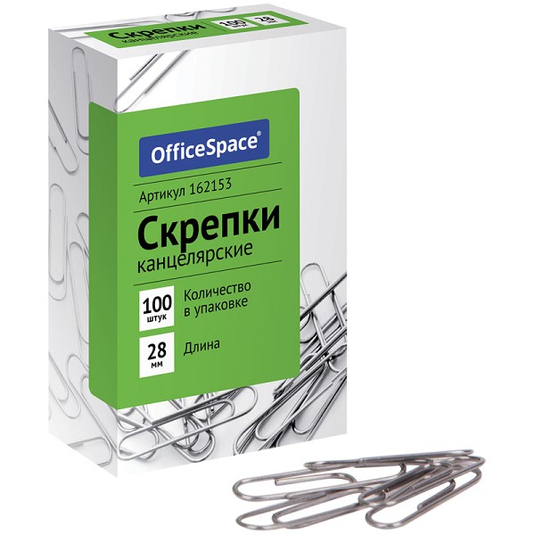 скрепка канц 28мм 100шт к/к Office Space/Рел/144