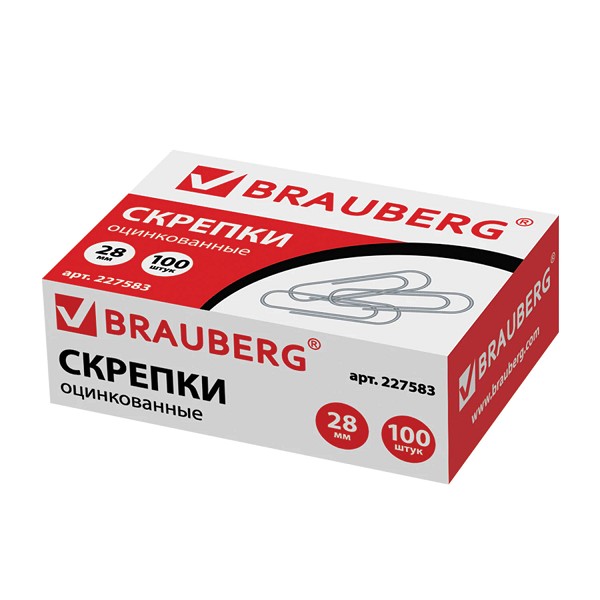 скрепка канц 28мм 100шт оцинк к/к 227583/Brauberg