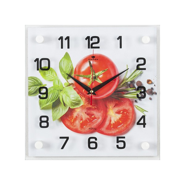 часы настен 25*25см кухня Томаты с базиликом/Руб