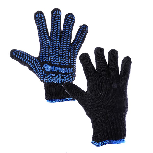 перчатки зимние, х/б ЕРМАК вязаные,полушерст. двойные,с ПВХ покрытием 5нитей /Г-Ц/100x5