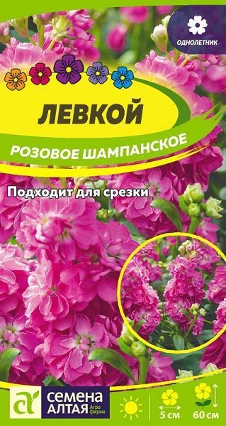 семена цветы Левкой Розовое Шампанское ЦП 0,05гр однолет.60см.средн/СемАлт/10
