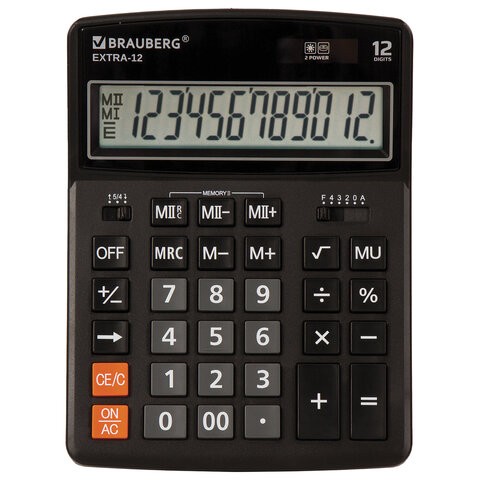 калькулятор 12 разр BRAUBERG EXTRA-12-BK настольный 2-е питание 206*155мм  250481/СМН/10
