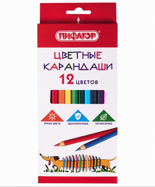 карандаши цв. 12цв Веселая такса, классич. заточ. Пифагор/СМН/12