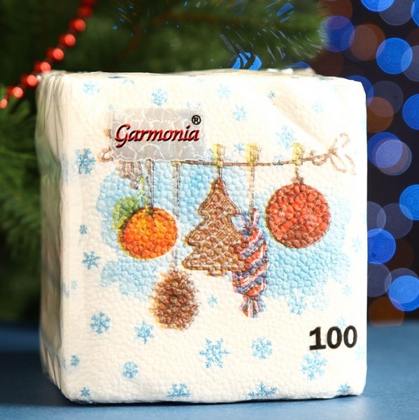 салфетки Гармония цвета 100л 24*24 Тесемочка подарков (Н-год) /ПС/40