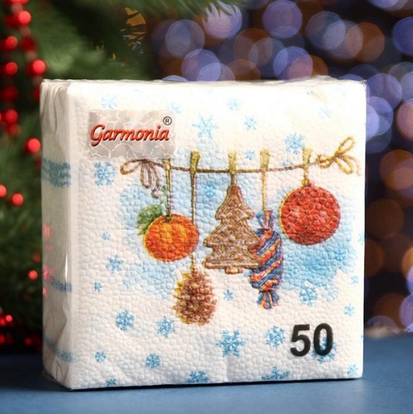 салфетки Гармония цвета 50л 24*24 Тесемочка подарков (Н-год) /ПС/60