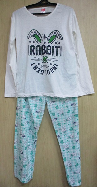комплект жен. Rabbit love р-р     М(44) принт мята/беж/бел (футболка+брюки) /Рос
