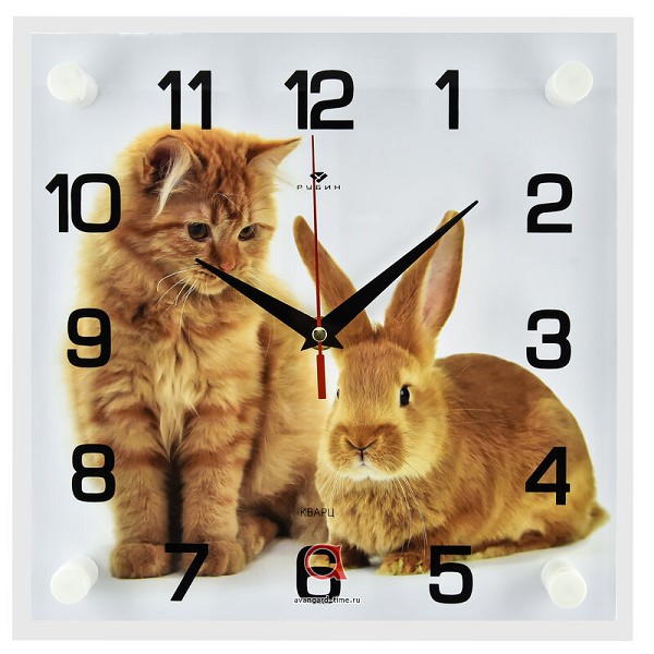 часы настен 25*25см животные Кот и кролик 2525-046/21 век