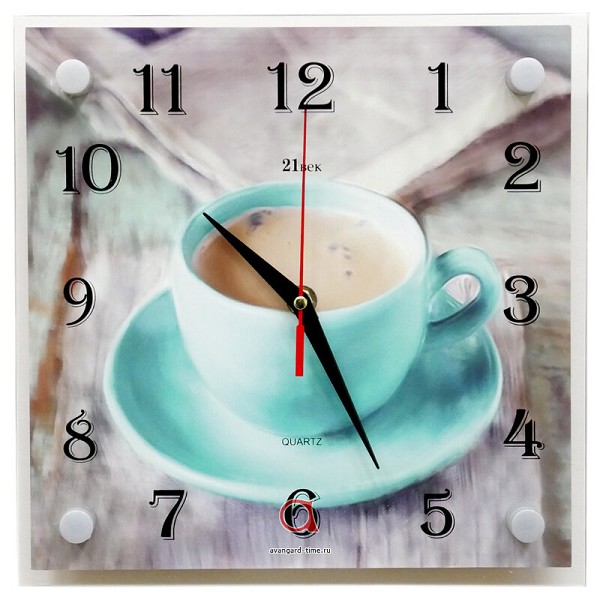часы настен 25*25см кухня Бирюзовая чашечка кофе 2525-1009/21 век