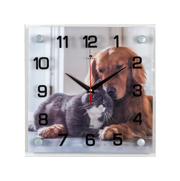 часы настен 25*25см животные Кошка с собакой 2525-017/21 век
