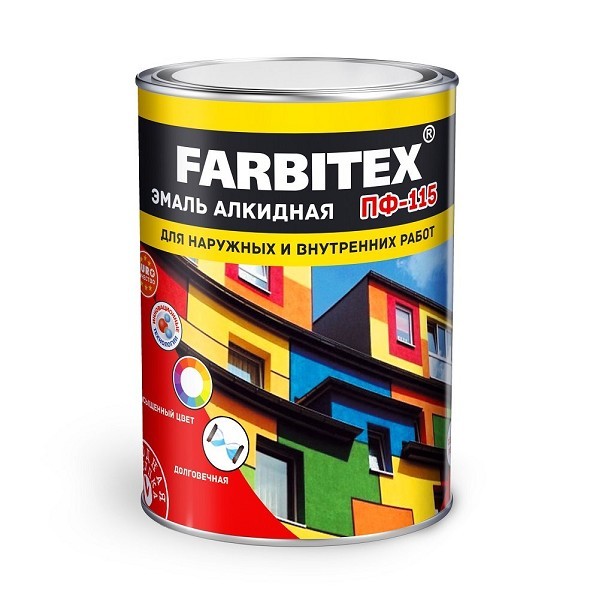 эмаль ПФ 115 белая 0,8кг Farbitex/Радуга/14