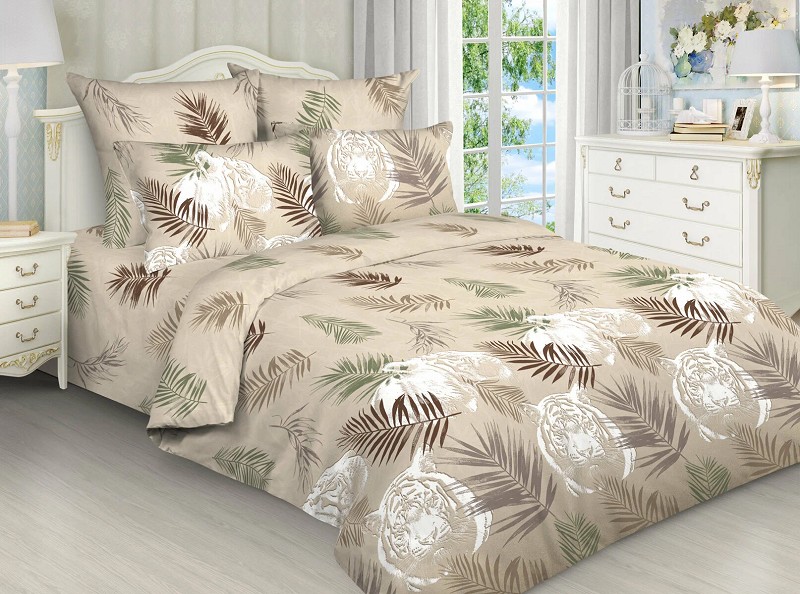 КПБ ЕВРО Бязь Адель Амурский тигр/корич,бежев (прост.200*220см/подод.200*220см/навол.70*70см 2шт)/Сел