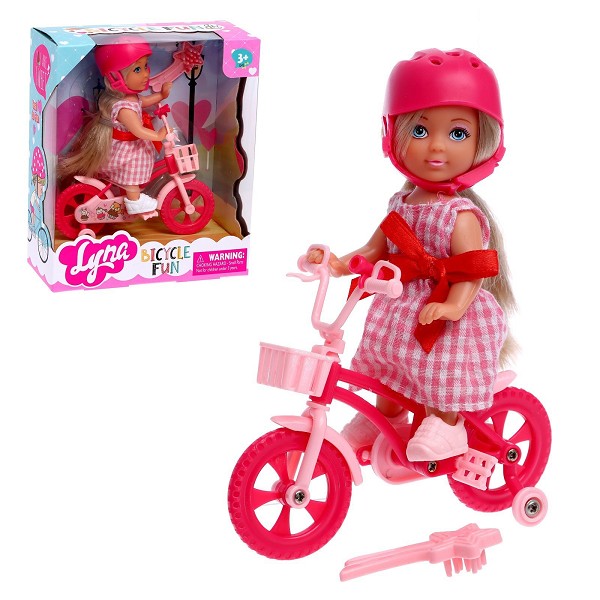 кукла 11см малышка Lyna с велосипедом и аксессуарами, МИКС/С-Л