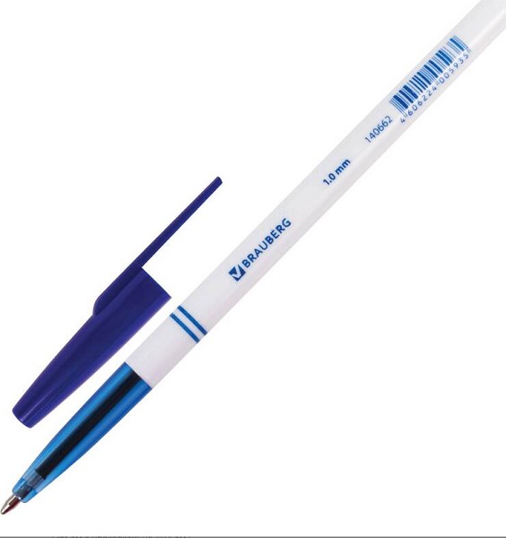 ручка шар. синяя 1мм Brauberg белый корпус /СМН/50