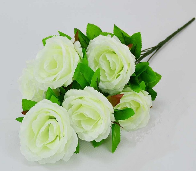 цветы иск. Букет Роза 7 гол.47см бело-зеленый/МЦ/50