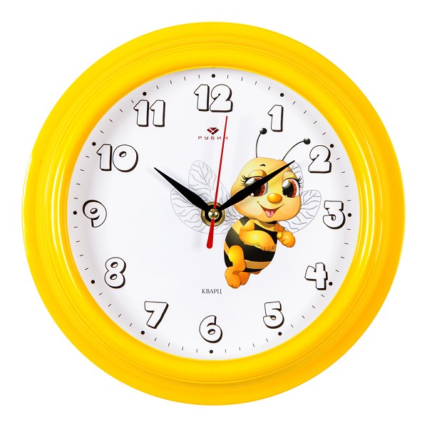 часы настен 21см Пчелка, желтый корпус, круглые/Руб