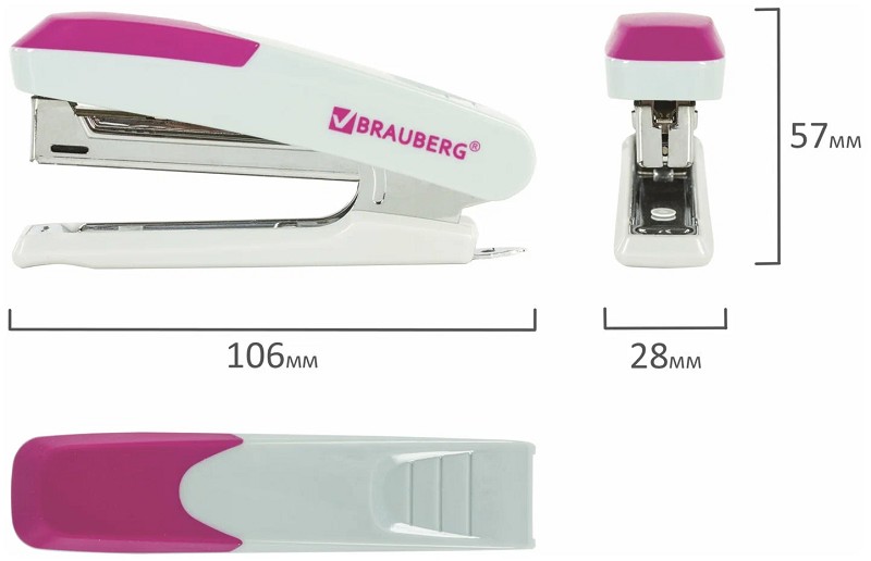 степлер №10 до 12л Delta с антистеп. серый, розовая вставка Brauberg/СМН