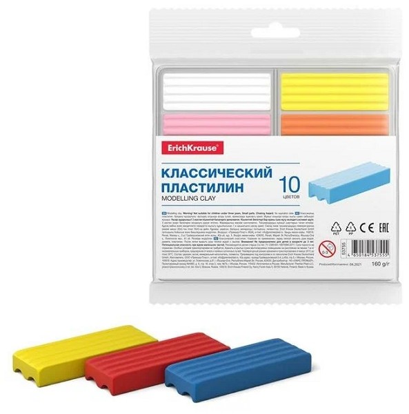 пластилин 10цв. Basic light pack 160гр ErichKrause/Рел/36