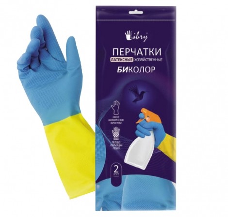 перчатки резиновые (латексные) Libry KHBIC3BY L сине-желтые/Libry/144x12