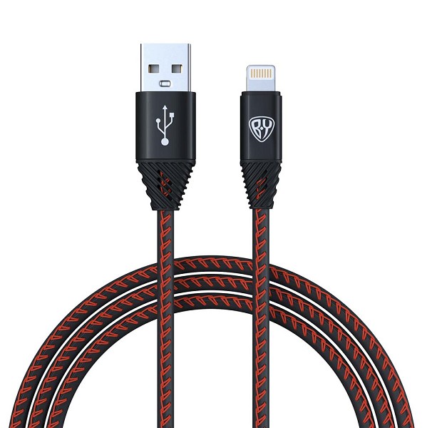 кабель для зарядки BY  Премиум iP, 1м, 2А, кожаная оплётка, черный/Г-Ц