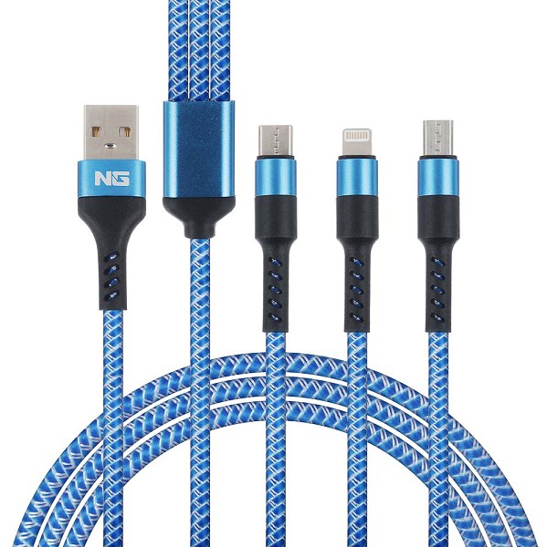 кабель для зарядки NG 3 в 1, штекер iP/microUSB/Type-C, 2м, 1.5А, пластик/Г-Ц