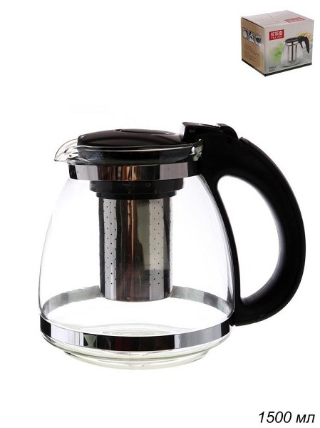 чайник заварочный 1500мл с сеточкой, стекло, пластик SX1500A/Г-Трейд/48