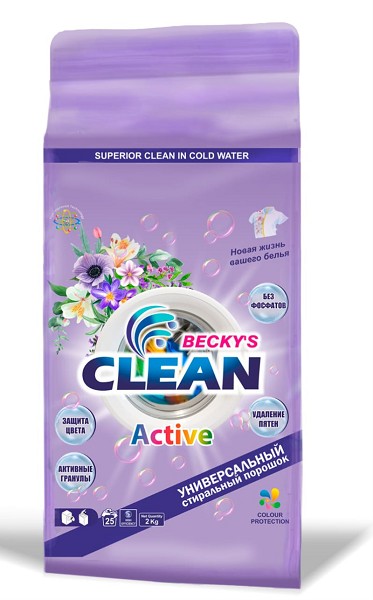 с/п Becky's Clean 2кг Active универсал Индия 25стирок/ОптХ/10