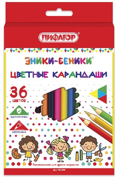 карандаши цв. 36цв Эники-Беники заточ ударопроч/Пифагор/24