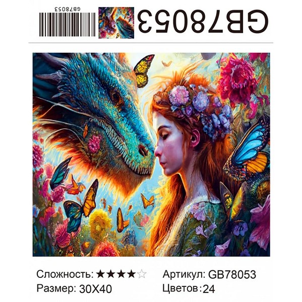 мозаика 30*40см Алмазная живопись Фэнтези.Девушка и дракон 78053/Рос