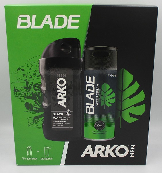 п.набор муж АРКО BLACK (гель д/душа 260мл +дез аэр 150мл Blade Green Dream)/EVYAP/6