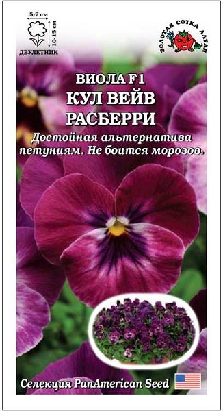 семена цветы Виола Кул вейв Ресберри ЦП 5шт h-10-15см d-5-7см /ЗолС/10