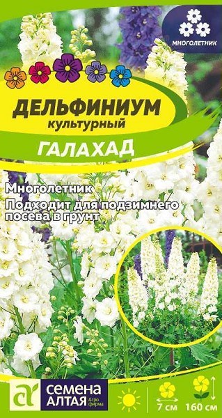 семена цветы Дельфиниум Галахад культурный ЦП 0,1гр многолет.160см.крупн d-7см/СемАлт/10