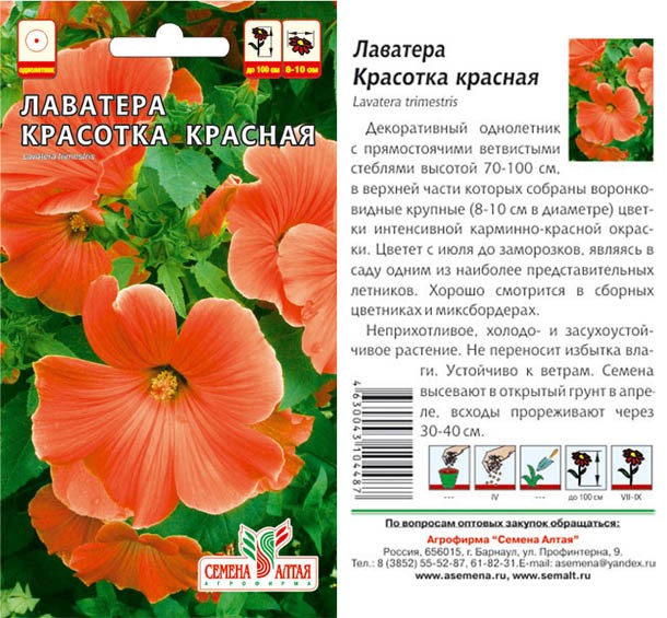 семена цветы Лаватера Красотка ЦП 0,2гр однолет.крупн. h-100см d-8-10см/СемАлт/10