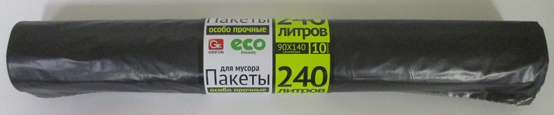 пакеты для мусора 240л 10шт Grifon рулон черные ПВД 40мкр/Оптер/20x5