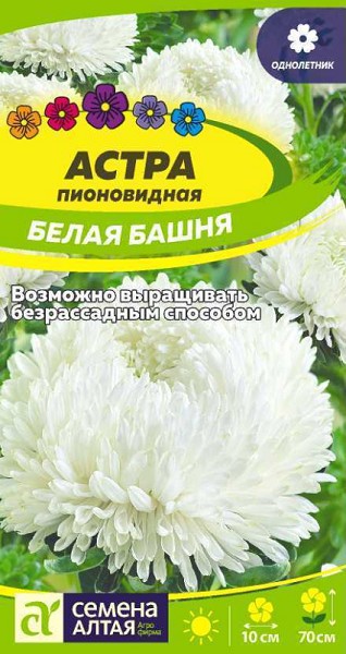 семена цветы Астра Белая Башня ЦП 0,2гр однолет.h-60-70см.d-10см/СемАлт/10