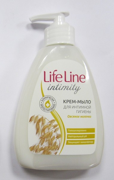 мыло жидк. крем Life line 280мл д/интимной гигиены Овсяное молочко с дозатором/Сам/15