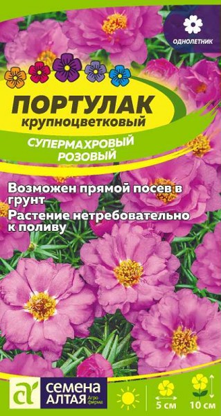 семена цветы Портулак Супермахровый Розовый ЦП 0,1гр однолет. h-10см, d-5см/СемАлт/10