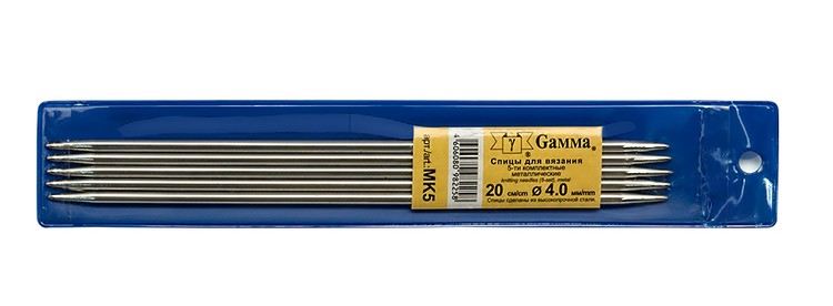 спицы д/вязания GAMMA прямые металл.под никель d 4.0мм 20см 5шт/Рукод-е