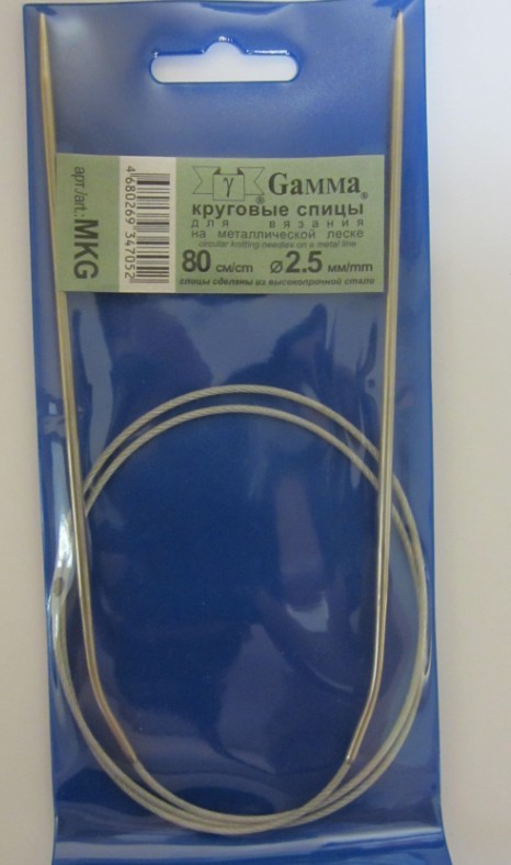 спицы д/вязания GAMMA MKG круговые,металл.с металл.леской d 2.5мм 80см/Рукод-е