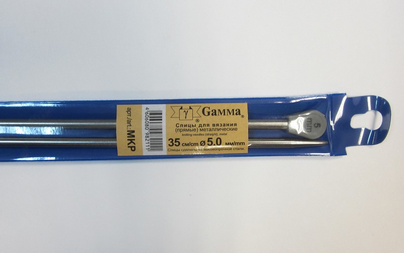 спицы д/вязания GAMMA MKP прямые металл.под никель d 5.0мм 35см/Рукод-е