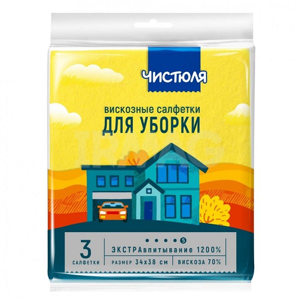 салфетка хоз Чистюля 34*38 3шт вискоза /НХК/30