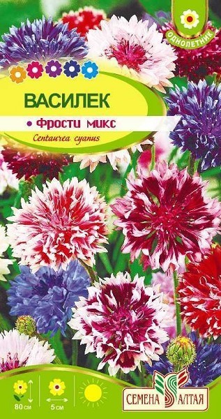 семена цветы Василек Фрости Микс полевой ЦП 0,2гр однолет.средн h-80см d-5см /СемАлт/10