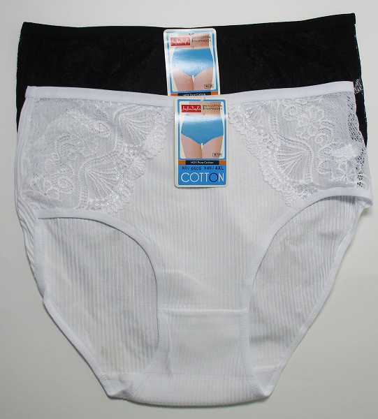 трусы жен. Cotton (Dong.R) 6609 Рубчик р. 4XL(48-50) с кружевом, черн.бел. микс (95%хлопок5%спанд)//Текс